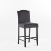 Set of Two 26.25" Upholstered Bar Stools in Dark Charcoal and Walnut with Nailhead Trim - 3 of 4
