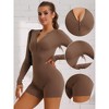 Allegra K Women's Front Zipper Jumpsuit Shorts Long Sleeve Slim Fit Unitard Body Shapers Stretchy Romper Workout Outfits - 3 of 4