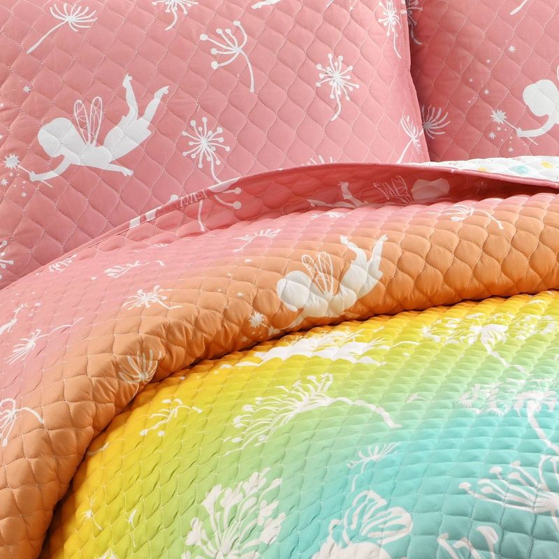 Kids' Dandelion Fairy Ombre Reversible Quilt Pastel Rainbow Set - Lush Décor, 5 of 13