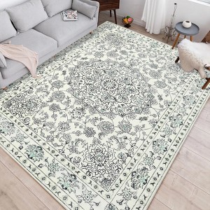 Vintage Medallion Washable Area Rug - Non-Slip Low-Profile Indoor Carpet for Living Room, Bedroom & Dining Room - 1 of 4