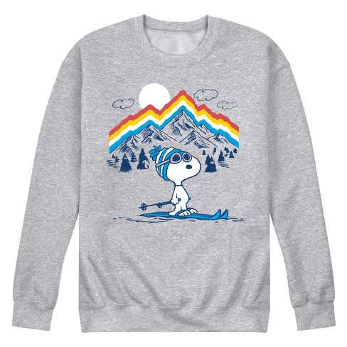 Men s Peanuts Snoopy Retro Mountain Skiing Graphic Fleece Sweatshirt Target