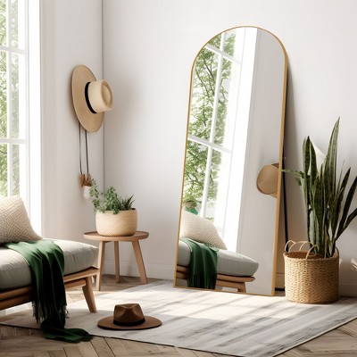 31 in W x 71 in H Oversized Arch Wood Full Length Black Wall Mounted Standing Mirror Floor Mirror
