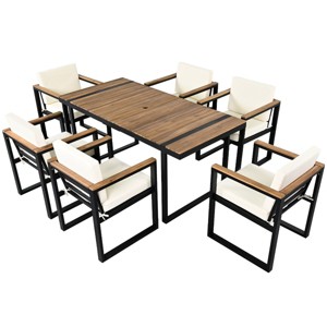 Patio Dining Set, 7 Pcs Dining Set with Chairs and Table, 6 Seat Dining Set, Dining Set with Steel Frame and PE Cushions-Coolbibila - 1 of 4