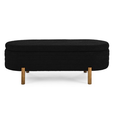 FURNIinspire Ottomans And Benches Elegant Ottoman Oval Storage Bench With Rubber Wood Legs, Covered With Foam Material, Black, 46.06"*17.72"*16.34"