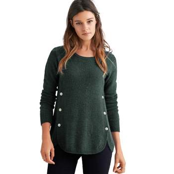 ellos Women's Plus Size Button Trim Pullover Sweater
