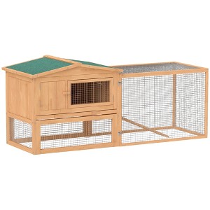 Pawhut 62" Rabbit Hutch with Run, Outdoor Bunny Hutch, Guinea Pig House Cage with Pull-out Tray, Roof and Ramp - 1 of 4