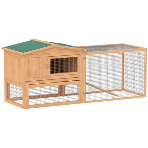 Pawhut 62 Rabbit Hutch With Run Outdoor Bunny Hutch Guinea Pig House Cage With Pull out Tray Roof And Ramp Target