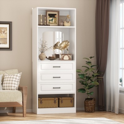 Aheaplus Freestanding Closet System with 3 Drawers, Wooden Closet Organizer with Mirror and Shelves