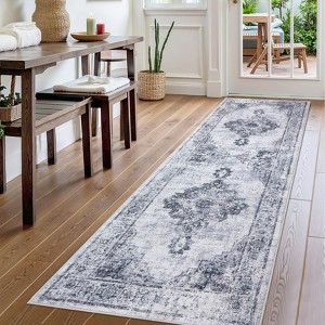 Washable Neutral Area Rug for Living Room, Soft Vintage Boho Farmhouse Rug, Low Pile Non-Slip Carpet for Bedroom, Dining Room - 1 of 4
