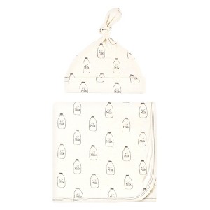 Touched by Nature Unisex Baby Organic Cotton Swaddle Blanket and Cap, Milk, 0-6 Months - 1 of 4