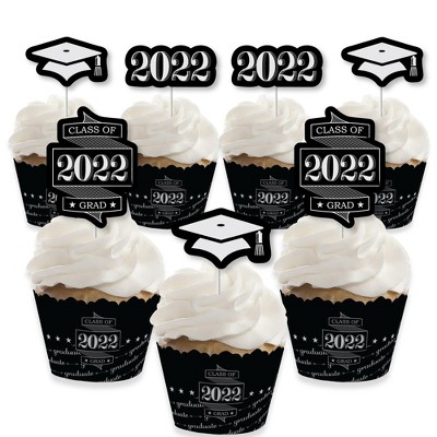 Big Dot of Happiness Graduation Cheers - Cupcake Decoration - 2022 Graduation Party Cupcake Wrappers and Treat Picks Kit - Set of 24