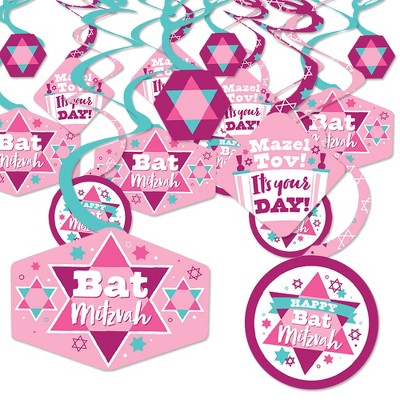 Big Dot of Happiness Pink Bat Mitzvah - Girl Party Hanging Decor - Party Decoration Swirls - Set of 40