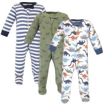 Touched by Nature Baby Boy Organic Cotton Zipper Sleep and Play 3pk, Dinosaurs