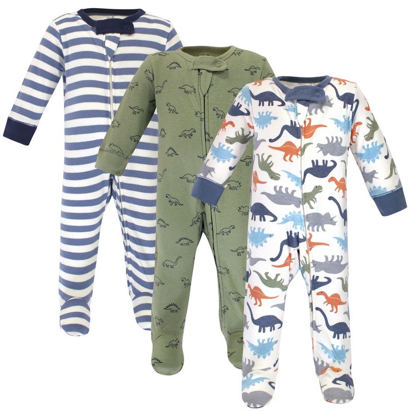 Touched by Nature Baby Boy Organic Cotton Zipper Sleep and Play 3pk, Dinosaurs, 1 of 2