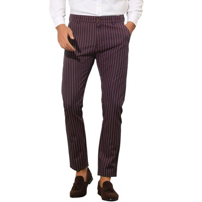 Lars Amadeus Men's Slim Fit Business Flat Front Stripes Chino Trousers