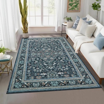 Extra Large Rug Vintage Floral, Washable Foldable Non-Slip Low Pile Carpet, Soft Non-Shedding Mat for Living Room Office