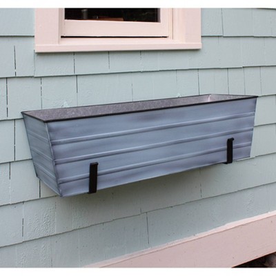 Large Blue Galvanized Steel Flower Box with Wall Brackets