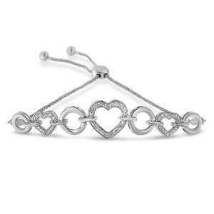 Haus of Brilliance Silver Diamond Accent Interlinking Triple Heart Bolo Bracelet - 1 of 4