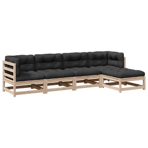 vidaXL Patio Sofa Set - Modular Wooden Outdoor Lounge Furniture, Pine Wood, Cushions in Anthracite, 5-Piece Set for Garden, Terrace, Yard - 1 of 4