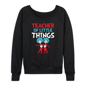Women's - Dr. Seuss - Teacher Of Little Things Lightweight French Terry Wide Neck Long Sleeve Shirt - 1 of 4