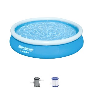 Bestway Fast Set Up Outdoor Round Inflatable Above Ground Swimming Pool Set with 330 GPH Filter Pump - 1 of 4