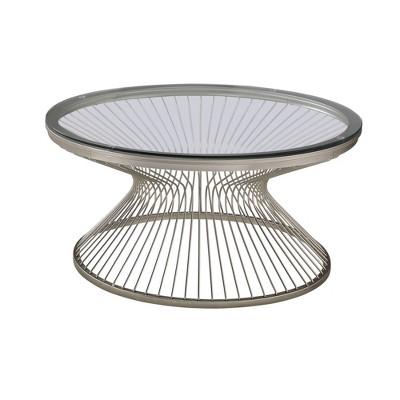 Hourglass Shape Coffee Table with Metal Spoke Accents Gray - Benzara