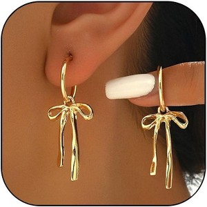 Bow Earrings for Women Gold Bow Earrings for Women-Christmas Earrings Trendy Elegant Bowtie Drop Dangle Hoop Stud Lightweight Hypoallergenic Christmas - 1 of 4