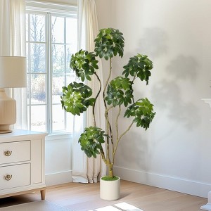 Tall Fake Plant Indoor, Faux Floor Tree Fake Trees in Decorative White Planter with Multiple Trunks Design - 1 of 4