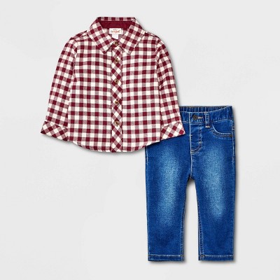 Baby Boys' Flannel Denim Top & Bottom Set - Cat & Jack™ Brown Newborn