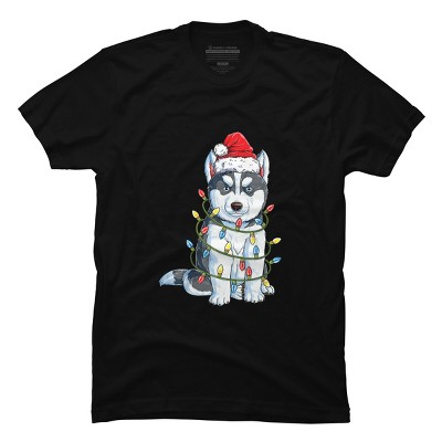 Men's Design By Humans Siberian Husky Santa Christmas Tree Lights Xmas Gifts Boys T-Shi By NekoShop T-Shirt