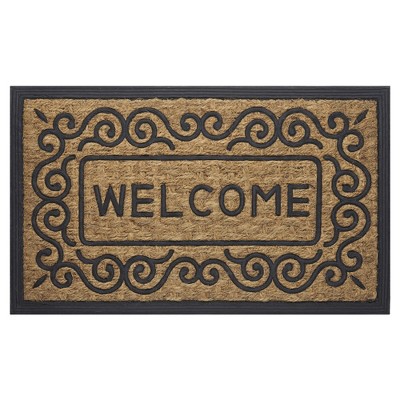 Kate Aurora Welcome Scroll Designed Coir Bristled Outdoor All Season Welcome Mat With Rubber Trim - 18"x30"