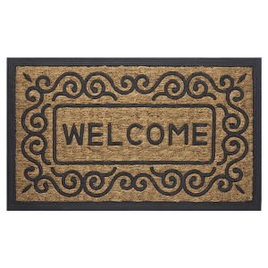 Kate Aurora Welcome Scroll Designed Coir Bristled Outdoor All Season Welcome Mat With Rubber Trim - 18"x30" - 1 of 4