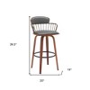HomeRoots 30" Gray And Wood Brown Faux Leather Swivel Low Back Bar Height Bar Chair - 3 of 4
