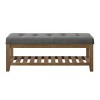 Itopfox Large Rectangular Upholstered Tufted Linen Fabric Ottoman Bench with Padded Seat and Solid Wood Shelf, Granite Finish - 4 of 4