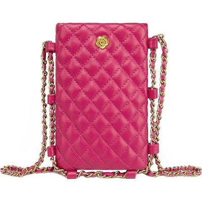 Hachikiko Small Crossbody Purse,Synthetic Leather Phone Wallet with Chain Strap, Stylish Crossbody Phone Bag for Travel & Daily Use,Rose
