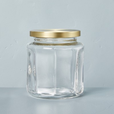 28oz Sculpted Glass Canister Clear/Brass - Hearth & Hand™ with Magnolia