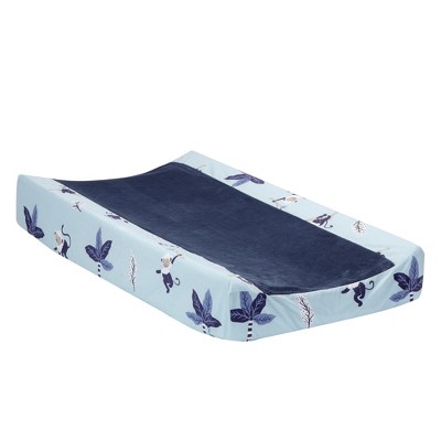 Lambs & Ivy Jungle Party Blue Monkey/palm Tree Changing Pad Cover : Target