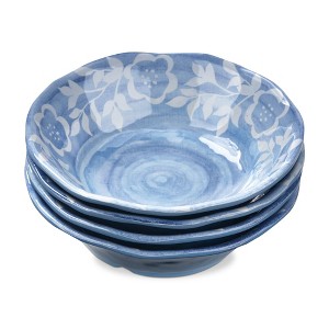 TAG 20 oz. 7 in. Cottage Blue White Flower Melamine Plastic Dinnerware Bowls Set of 4 Dishwasher Safe Indoor Outdoor - 1 of 3