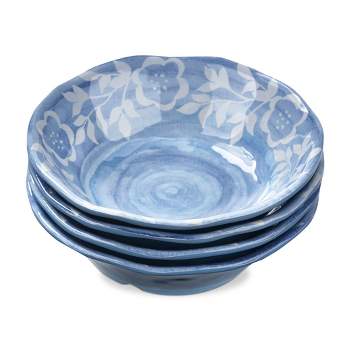 TAG 20 oz. 7 in. Cottage Blue White Flower Melamine Plastic Dinnerware Bowls Set of 4 Dishwasher Safe Indoor Outdoor