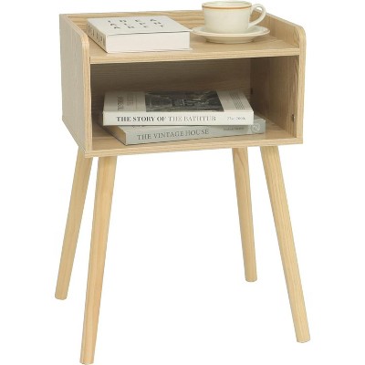 Nightstand, Mid Century Modern Side Table Bedroom with Storage, Small End Bedside Table with Solid Wood Legs