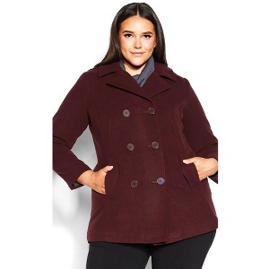 Avenue Women's Plus Size Faux Wool Peacoat - 1 of 4