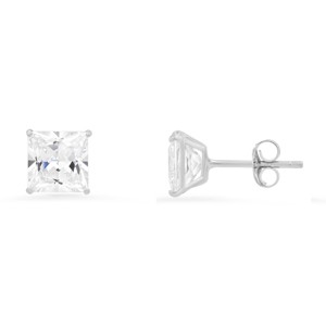 10k Solid White Gold Princess-cut CZ Basket Stud Earrings - 1 of 2
