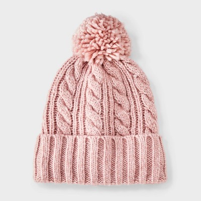 Image of Girls' Cable Knitted Beanie with Pom Hat - Cat & Jack™ Pink