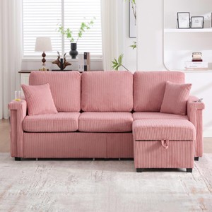 Accent Sofa Couch Modern Design with USB Charging, Storage Ottoman & Cup Holders for Living Room - 76.4"W - 3irtyhousy - 1 of 4