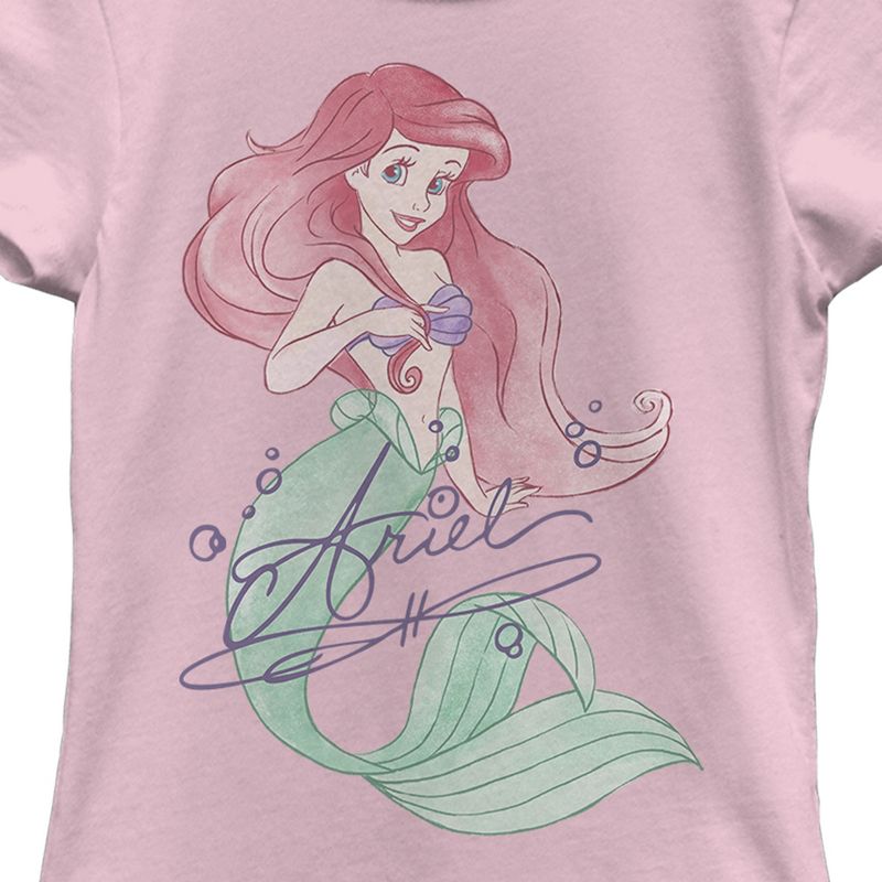 Girl's The Little Mermaid Ariel Watercolor Signature T-Shirt, 2 of 5