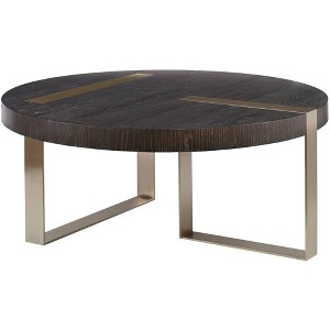 Uttermost Modern Brushed Pewter Metal Round Coffee Table 42" Wide Natural Wood Grain Tabletop for Living Room Bedroom Bedside - 1 of 1
