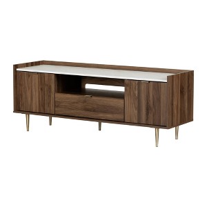 South Shore Hype TV Stand for TVs up to 75" Natural Walnut/Faux Carrara Marble: Laminated Particle Board, Storage Shelf - 1 of 4