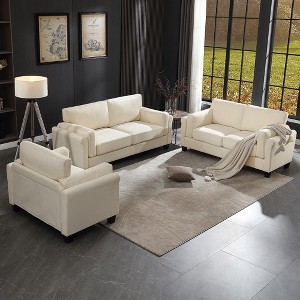 Modern Minimalist 6 seater  Linen Living Room Sofa Set Comfort Loveseat Couch with Thick Cushion-Morden Fort - 1 of 4