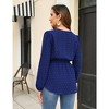 Womens Tops Long Sleeve V Neck Tunic Blouse Tie Waist Tops Retro Pelpum Tops Lantern Sleeve Blouse with Front Tie Knot,Navy - 2XL - 4 of 4