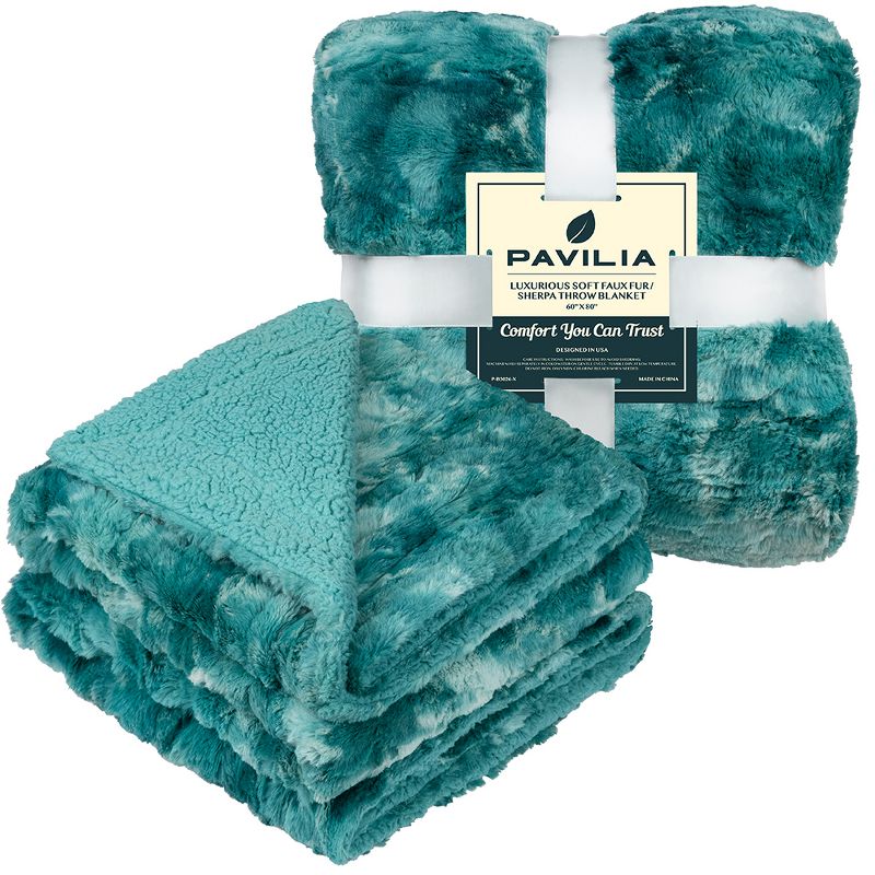 PAVILIA Tie-Dye Faux Fur Throw Blanket, Furry Fuzzy Fluffy Shaggy Plush Warm Reversible Thick for Bed Couch Sofa, 2 of 9